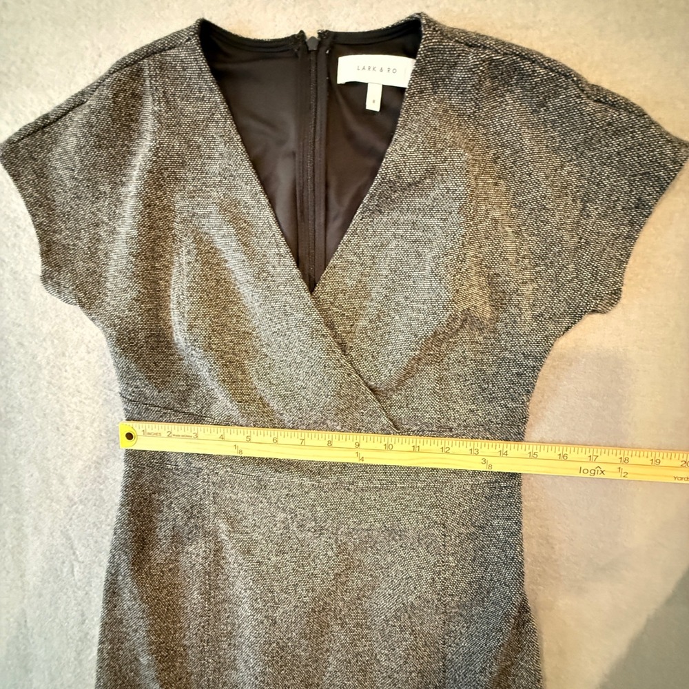 Lark & Ro Women's Gray Tweed V Neck Short Sleeve Sheath Dress Business Casual - Picture 9 of 10